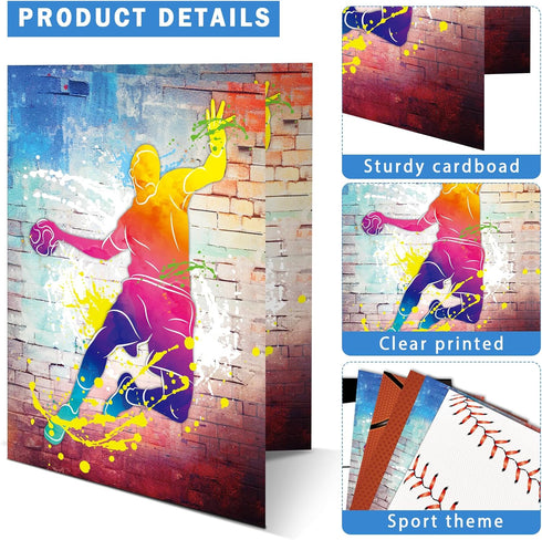 Sport Pocket Folders, Basketball Football Theme, Back to School Supplies, 12 Count, 8.6 x 11.8 Inch