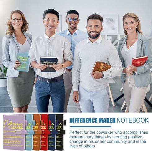 Chuangdi 6 Sets A5 set Difference Maker Gifts Employee Appreciation Gifts Bulk Leather Journal Notebook with Metal