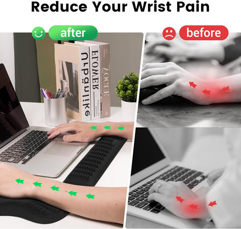 MEKASS Ergonomic Mouse Pad and Keyboard Wrist Rest Set, Super Soft Memory Foam Desk Support for Computer, Black