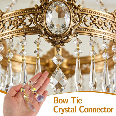 Trinkrittey 300 Pcs Bow Tie Crystal Connectors Crystals Replacement Chandelier Connectors Clips Pins Fastening Parts