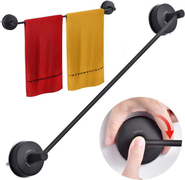 YOHOM Suction Cup Towel Bar for Shower, 17 Inch Stainless Steel Bathroom Towel Rack