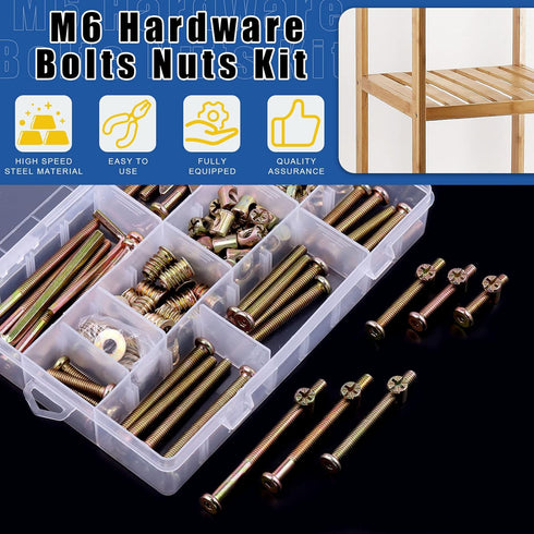 Glarks 138Pcs M6 Baby Bed Crib Screws Hardware Replacement Kit, M6x30/40/50/60/70/80MM Hex Socket Cap Screws with Nuts