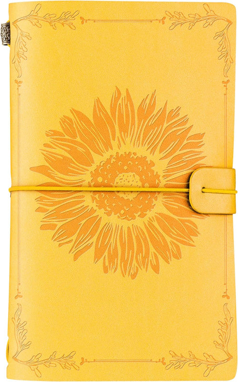 InnoBeta Sunflower Leather Journal Notebook 7x5 Inches, Refillable Sketchbook, Lined Planner, Travel Diary - Yellow -