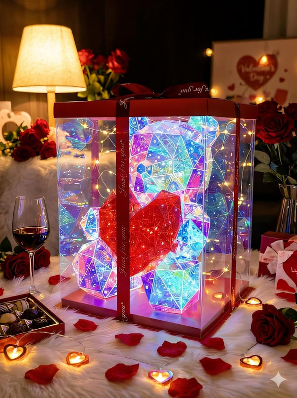 Aladdinas LED Valentines Romantic Gift Teddy Bear Night Light, Holographic Iridescent Design, Nursery