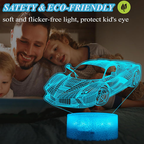 16 Dimmable, Car Gifts for Men, Racing Vehicle Night Light with Remote Control, Colors Changing, Timer, RGB Flashing