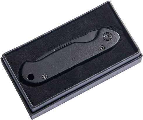 All Matte Black Locking Pocket Knife, Stainless Steel Blade, Aluminum Handle, Gift Box Included
