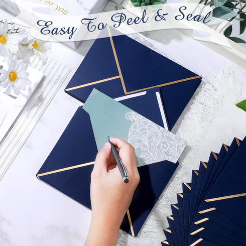 Epakh 100 Pcs Christmas A7 Invitation Envelopes, Gold Border 5 x 7 Thick Self Adhesive for Wedding Cards