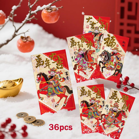Elevizzle 36 2026 Packets Chinese New Year Red Envelopes, Pieces Year of the Horse Traditional Hong Bao Lucky Money