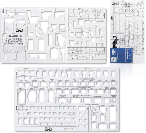 Mr. Pen Plumbing Template, Architectural Bathroom Template, Drafting Tools and Stencils