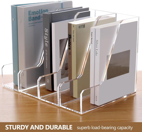 SANRUI 2 Pack Acrylic Magazine File Holder, Vertical Desk Organizer, Clear Document Rack for Office, Home Workspace