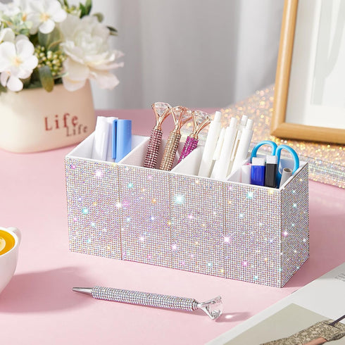 Bling Pen Holder, Rhinestone Crystal Glitter Makeup Brushes Organizer, Decorative Supplies for Home Office Desk
