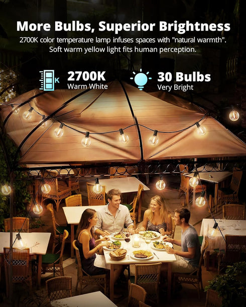 60FT 32 G40 Bulbs 2700K Dimmable VIPAR Outdoor String Lights, Patio Lights Outdoor Waterproof, Shatterproof Vintage