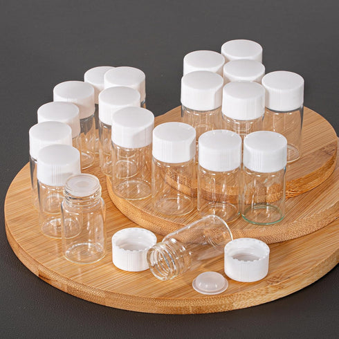14ml Clear Glass Vial, 20pcs with White Screw Cap and Inner Plug, Leak-Proof Sealed Sample Vials