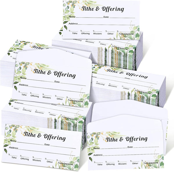 Outus 600 Pcs Church Offering Envelopes for Tithe and Donations, Green Leaf Style Pack