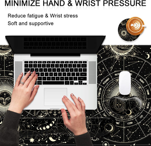 Keyboard Mouse Pad Set, Large Gaming Mouse Pad + Keyboard Wrist Rest + Coaster Set, 4Pcs Ergonomic XXL Desk Pad for