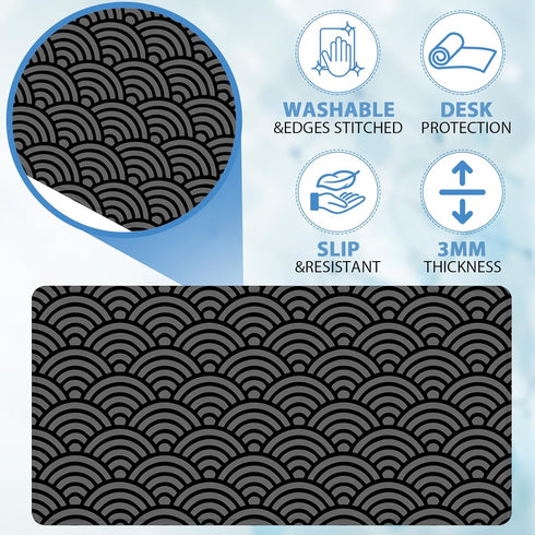 Japanese Waves Large Mouse Pad, Anime Gaming Extended Mat Desk Pad, 3mm Thick Long Non-Slip Rubber Base (31.5 x 11.8