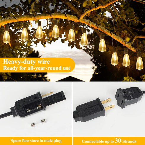 50FT 2700K 27 ST38 Bulbs, Brightever Outdoor String Lights Waterproof, Bright LED Patio Lights with Shatterproof