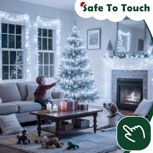 132FT 400 8 Christmas String Lights LED Cool White Dark Green Wire, Indoor Outdoor Waterproof Fairy Lights with Modes