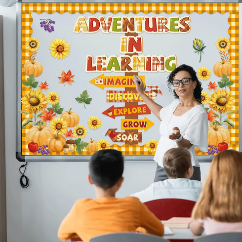 Fall Bulletin Board Classroom Decoration, Autumn Pumpkins Maple Signpost Paper Cutouts for Teachers