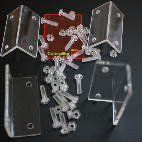 4 x Angled L Brackets, Clear Right Angle Bracket, Polished Clear Transparent Acrylic + 20x M5 Bolts, Corner