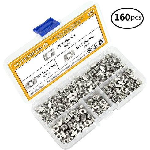 160 Pieces T Nuts 2020 Series, M3 M4 M5 Hammer Head Fastener Nut for Aluminum Profile