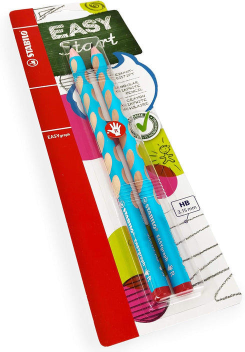 STABILO Easygraph Handwriting Pencils - HB - Right Handed - Light Blue Barrel, Pack of 2