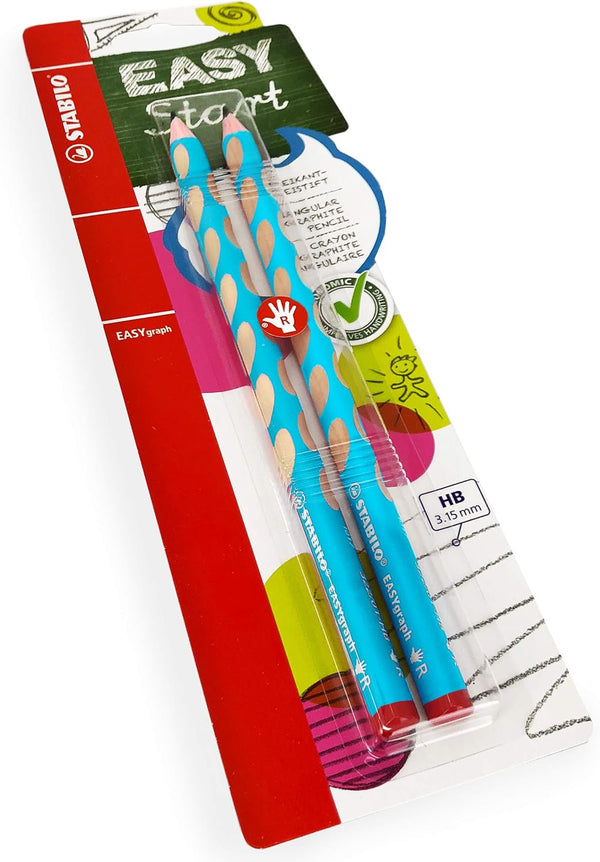 STABILO Easygraph Handwriting Pencils - HB - Right Handed - Light Blue Barrel, Pack of 2