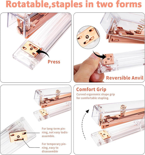 Rose Gold Acrylic Stapler, Desktop Stapler with 25 Sheet Capacity, Includes 1000 Staples and Staple Remover