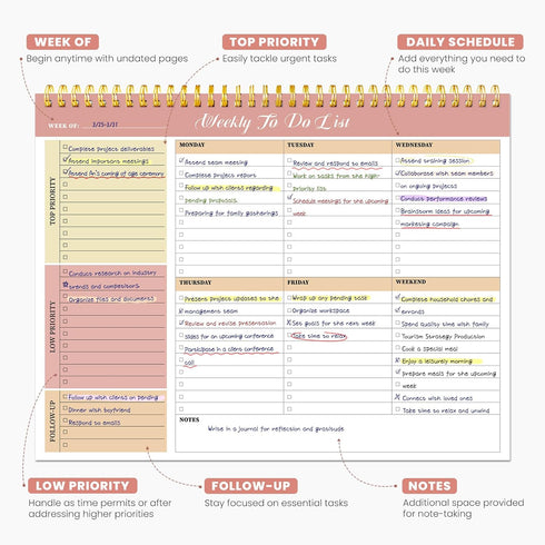 Weekly To Do List Notepad with 52 Undated Sheets(8.5"×11")- Undated Weekly Planner Notepad for Office Desk Accessories and Supplies - Sunshine Petal by ZOTIA