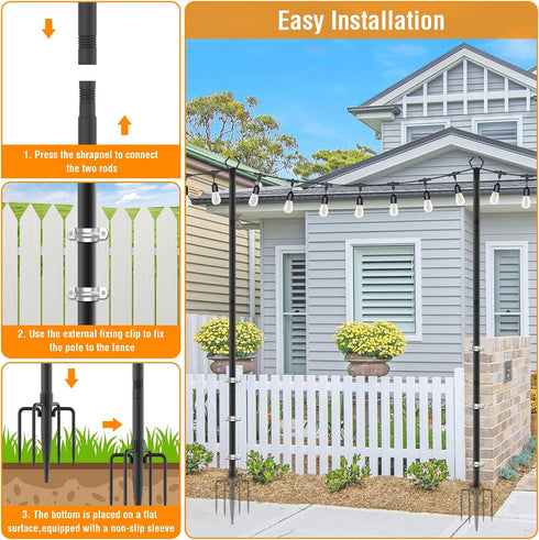 AILBTON 2 Pack 10Ft String Light Poles,Light Poles for Outside String Lights,Outdoor Light Poles with Fork,Metal Pole