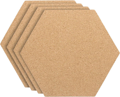 PATIKIL 4 Pack Cork Board Tiles, 9x8" 1/4" Thick Self Adhesive Hexagon Bulletin Board for Home Office Classroom DIY