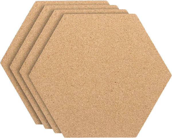 PATIKIL 4 Pack Cork Board Tiles, 9x8" 1/4" Thick Self Adhesive Hexagon Bulletin Board for Home Office Classroom DIY