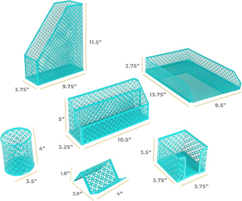 BLU MONACO 6 Piece Dark Teal Desk Organizer Set - Teal Desk Accessories for Women, Desktop Organization