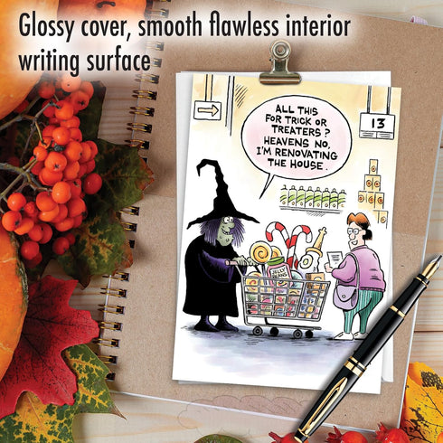 NobleWorks Funny Halloween Greeting Card: 5 x 7 Inch Envelope (1 Card) Witch Renovation C10723HWG