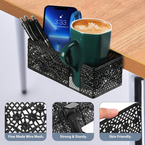 Desk Organizer Clip-on Cup Holder, Pencil Holder for Beverages & Phone Storage, Office Accessories