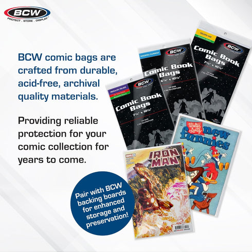BCW Silver Age Comic Bags, Archival Quality Acid-Free Protection for Comic Books, 500 Pack