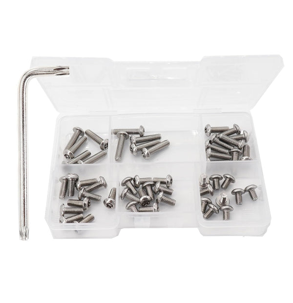 binifiMux 50pcs T20 M4 Torx Bolts Button Pin Head Security Screws Assortment Kit with Wrench, Stainless Steel,