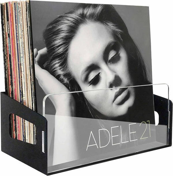 Vinyl Records Storage Organizer: Large Acrylic Holder for Albums, Wall Mount Display Crate Fits 40 Albums, Black