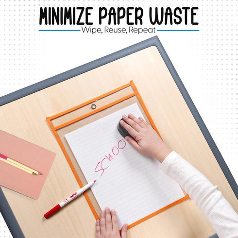 6 Pack, 10" 13.5" Essex Wares - Assorted, Dry Erase Pocket Document Protectors, Wide x Tall- Dry Erase Clear Plastic