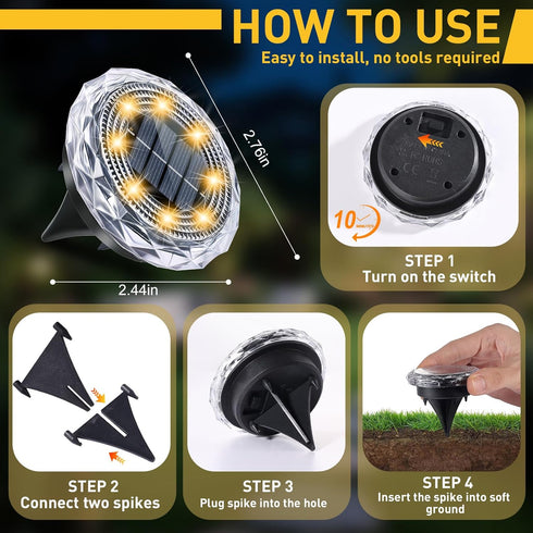 FORTULUX Swimming 16Pack) Solar Ground Lights,Solar Disc Light Outdoor Waterproof,Landscape Lighting Garden Lights