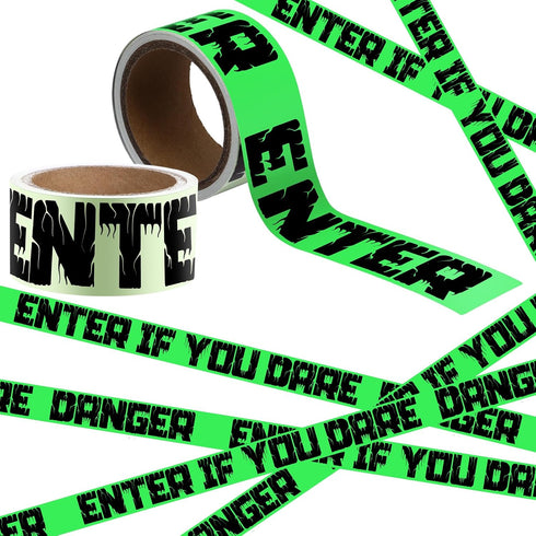 Halloween Caution Tape Glow in The Dark, 2 in x 32.8 ft, Scary Decorations for Haunted House Indoor Outdoor