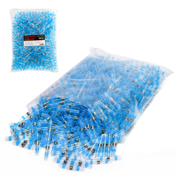 HKS 800 PCS Solder Seal Wire Connectors - Blue 16-14 AWG Heat Shrink Solder Butt Connectors for Automotive Marine Boat