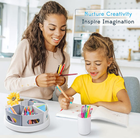 Rotating Art Supply Organizer, Crayon Holder for Teacher Supplies, Kids Desk Storage, Classroom Organization