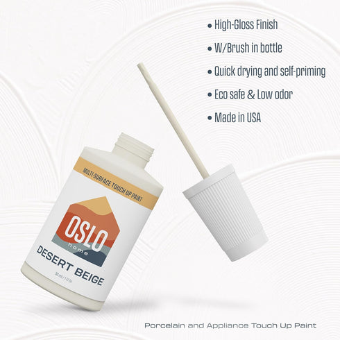 Porcelain + Appliance Touch Up Paint, Desert Beige, 1oz, High-Gloss with Brush in Bottle for Appliances