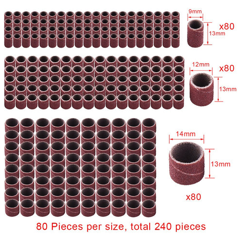AUSTOR 252 Pieces Sanding Drum Kit with Free Box, 240 Drum Sander Sleeves and 12 Drum Mandrels for Dremel Tool