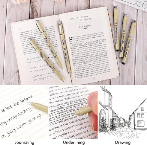 Extra Fine Point Writing Pens: 6 Black Ultra Thin 0.25mm No Bleed Gel Felt Ink Markers for Bible Journaling