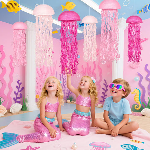 Set, Pink Jelly Fish Paper Lanterns Under The Sea Party Decorations, Jellyfish Hanging Lanterns for Mermaid Ocean