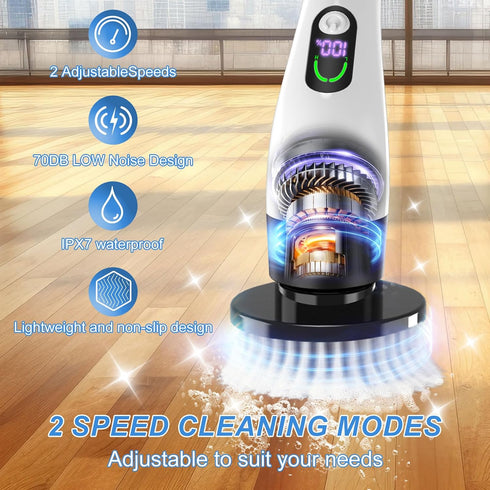 400RPM/Mins, 9 IPX7 Electric Spin Scrubber with Power LCD Display, Cordless Bathroom Cleaning Brush with Adjustable