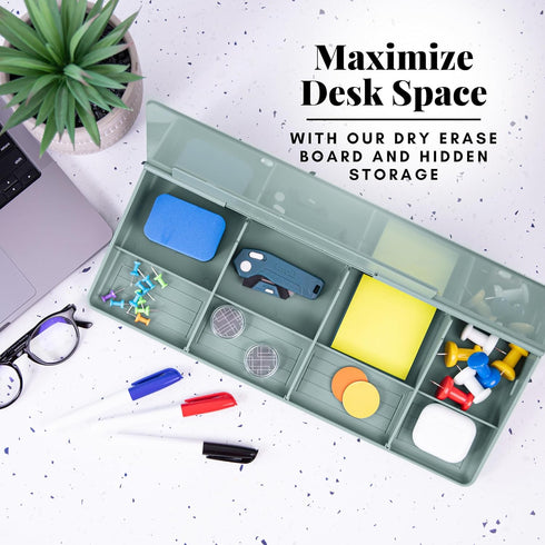 Birch Desktop Whiteboard with Storage & Multiple Markers, Glass Dry Erase Board, Notepad, Tabletop Desk Whiteboard