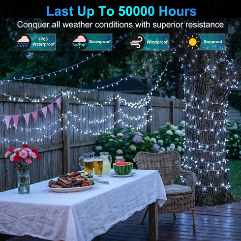 240FT 750LED Lights,12 Dimmable, Christmas Modes Cool White Outdoor String Lights with Timer & Waterproof Green Wire